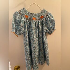 Floral Blue Smocked Kids Dress
